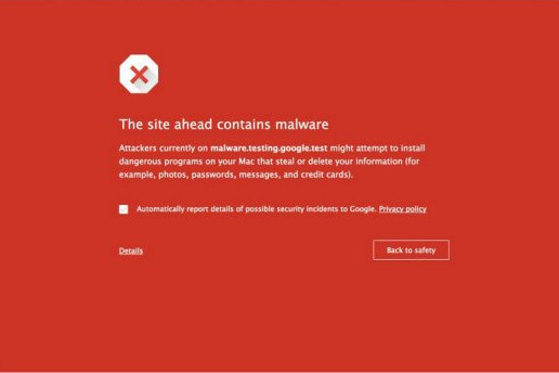 Sicherheitshinweis auf Website, dass diese Malware enthält.