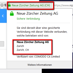 Extended Validation Zertifikat Neue Zürcher Zeitung AG